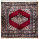 パキスタン絨毯 ラホール産 ウール 89x92cm 赤 レッド 正方形 手織り