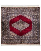 パキスタン絨毯 ラホール産 ウール 89x92cm 赤 レッド 正方形 手織り