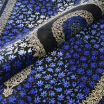 ペルシャ絨毯 クム産 カンバルザデ工房製 シルク手織りラグ（約80×120cm）青と黒のグラデーション、メダリオンとガンディール文様入り