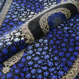 ペルシャ絨毯 クム産 カンバルザデ工房製 シルク手織りラグ（約80×120cm）青と黒のグラデーション、メダリオンとガンディール文様入り