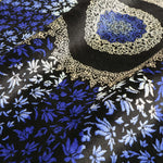 ペルシャ絨毯 クム産 カンバルザデ工房製 シルク手織りラグ（約80×120cm）青と黒のグラデーション、メダリオンとガンディール文様入り