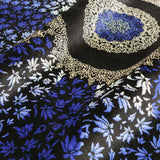 ペルシャ絨毯 クム産 カンバルザデ工房製 シルク手織りラグ（約80×120cm）青と黒のグラデーション、メダリオンとガンディール文様入り