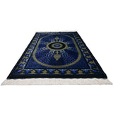 ペルシャ絨毯 クム産 カンバルザデ工房製 シルク手織りラグ（約80×120cm）青と黒のグラデーション、メダリオンとガンディール文様入り