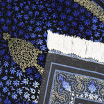 ペルシャ絨毯 クム産 カンバルザデ工房製 シルク手織りラグ（約80×120cm）青と黒のグラデーション、メダリオンとガンディール文様入り