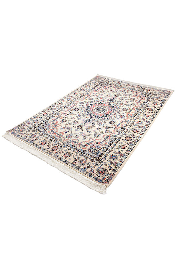 ハビビアン工房 ペルシャ絨毯 ナイン 2畳 リビング  白 (ホワイト) 