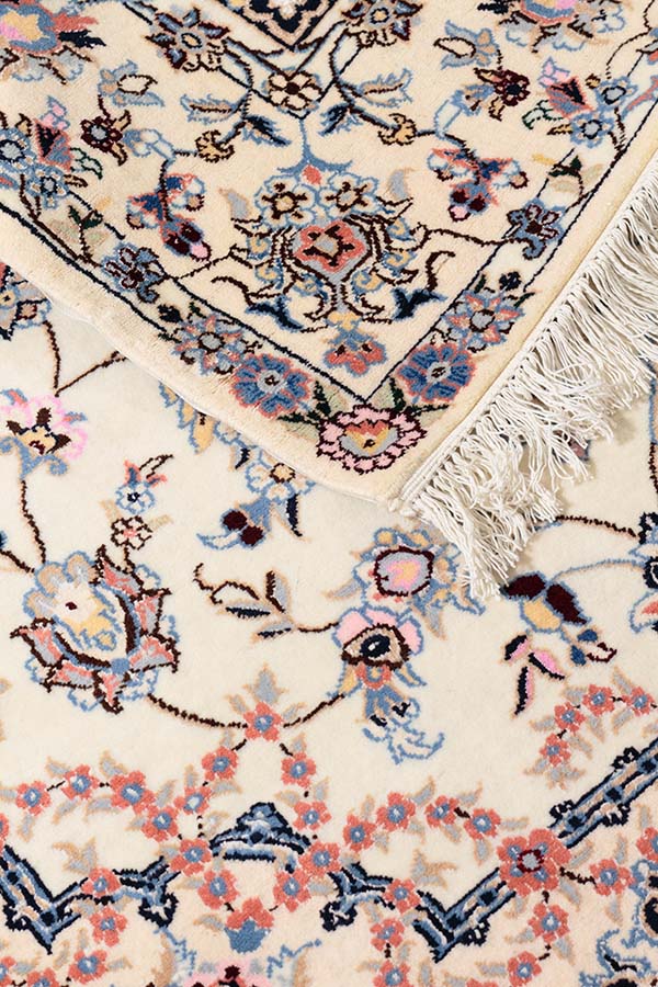 ハビビアン工房 ペルシャ絨毯 ナイン 2畳 リビング  白 (ホワイト) 