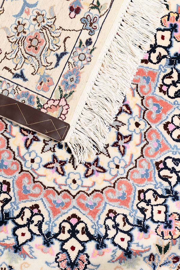 ハビビアン工房 ペルシャ絨毯 ナイン 2畳 リビング  白 (ホワイト) 