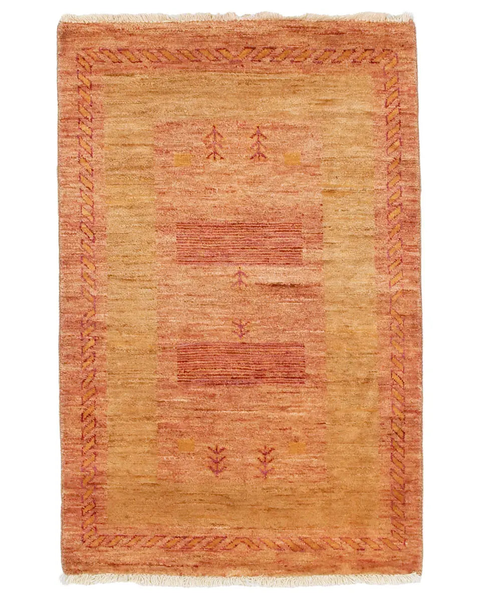 アフガンラグ 81x124cm 手織り絨毯 オレンジ ガズ二 ウール