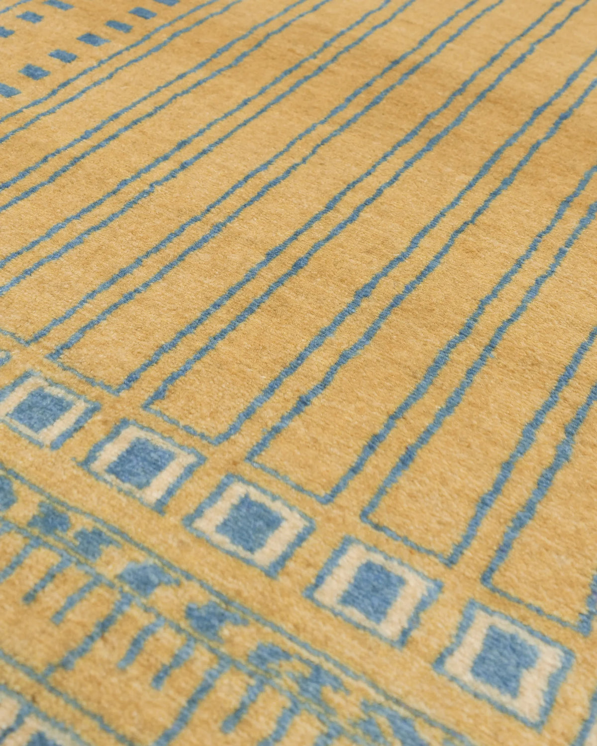 アフガニスタン絨毯 ガズニ 約62×89cm キャメルイエロー 淡い黄 ライン
