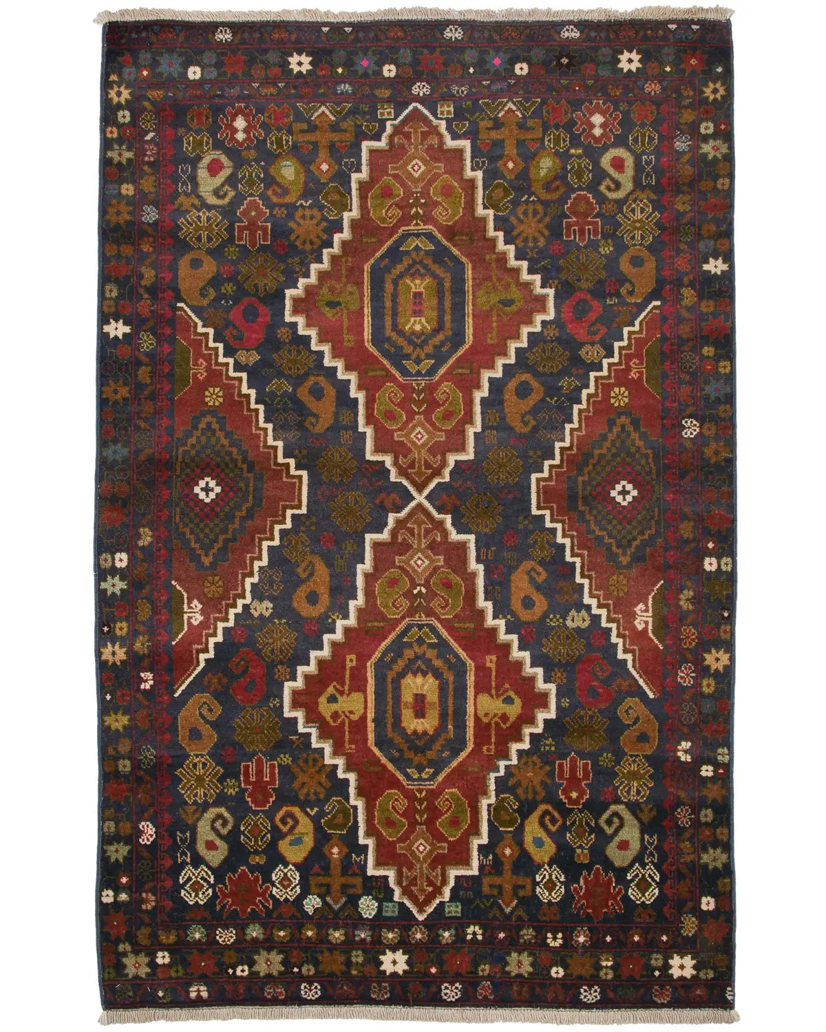 新品キリム　トライバルラグ　アフガニスタン産（155×96cm）赤　茶　黒　緑 トライバルラグ アフガニスタン絨毯 約113×178cm 赤 紺 バルーチ族