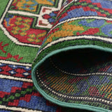 アフガニスタン手織り絨毯 ランナー 細長 79×198cm 深緑基調 ギュル文様 八角形モチーフ 渋みのある色合い