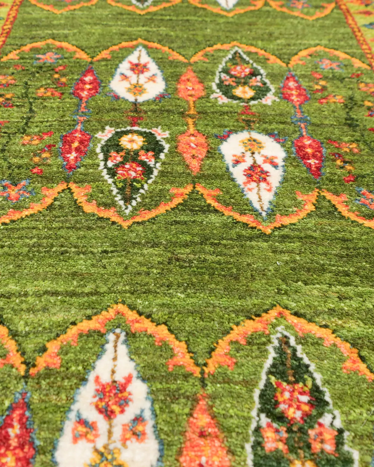ギャッベ ファイン 61×95cm 緑 玄関マット 手織り｜SATHI RUGS