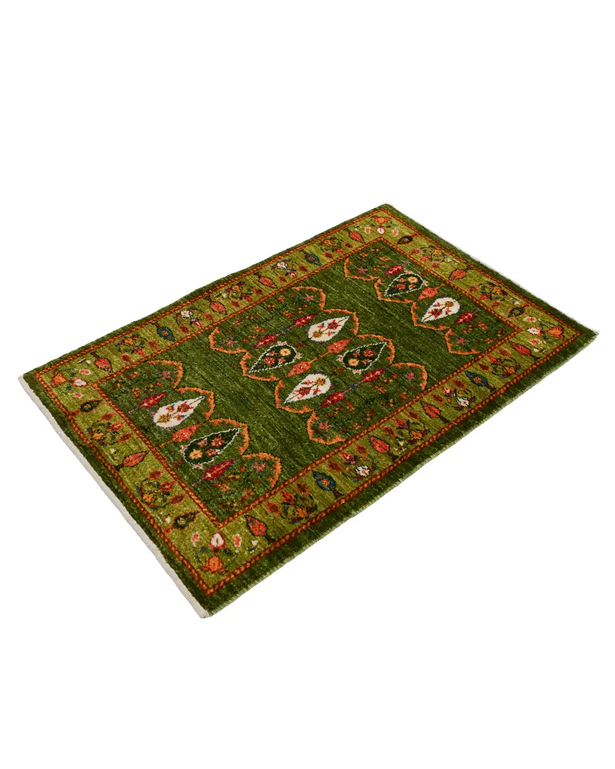 ギャッベ ファイン 61×95cm 緑 玄関マット 手織り｜SATHI RUGS