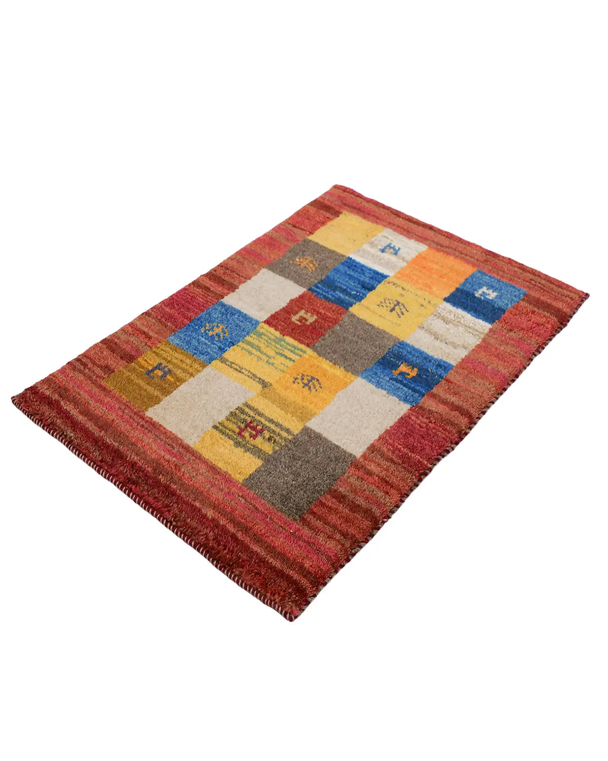 ギャッベ ペルシャ絨毯 赤 玄関マットサイズ