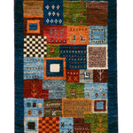 青・緑・オレンジのブロックギャッベ