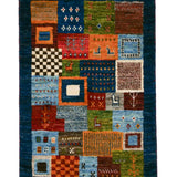 青・緑・オレンジのブロックギャッベ