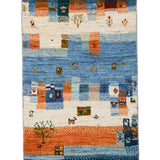 青×オレンジのパッチワークギャッベ