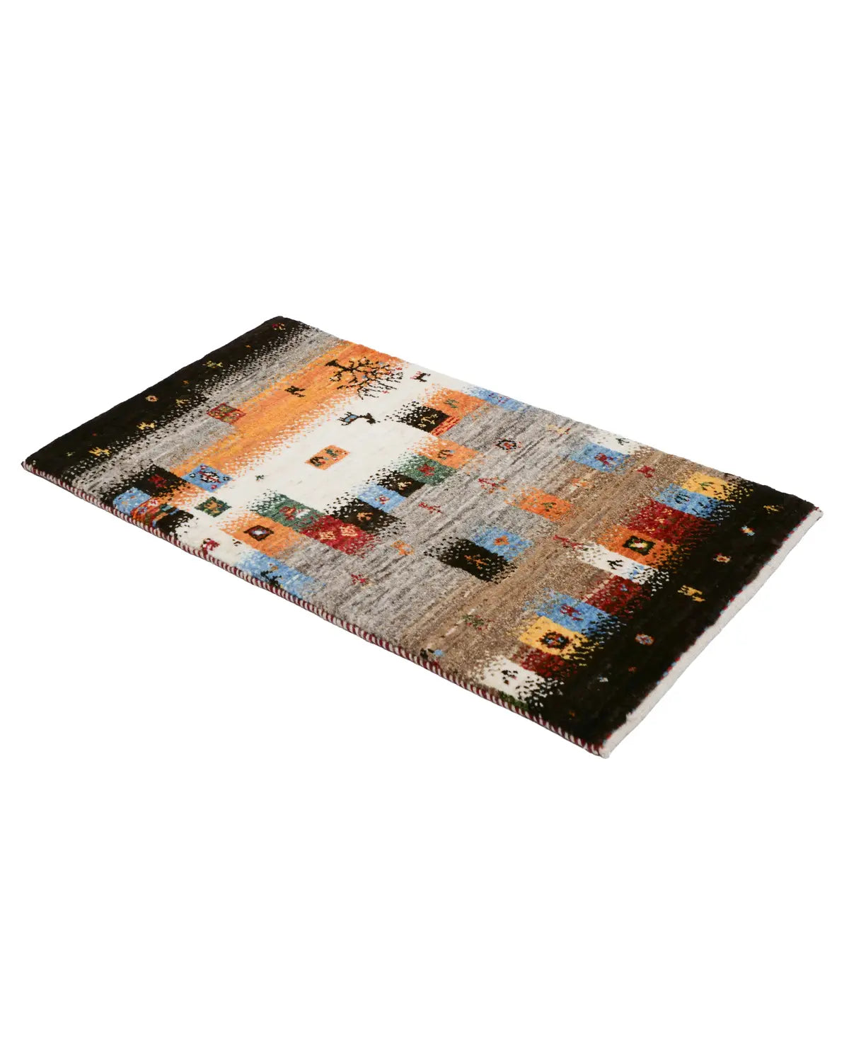 四角模様が重なったカラフルなギャッベマット