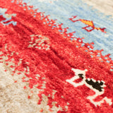 房飾り付きの伝統的デザイン、ウール100%ギャッベ。