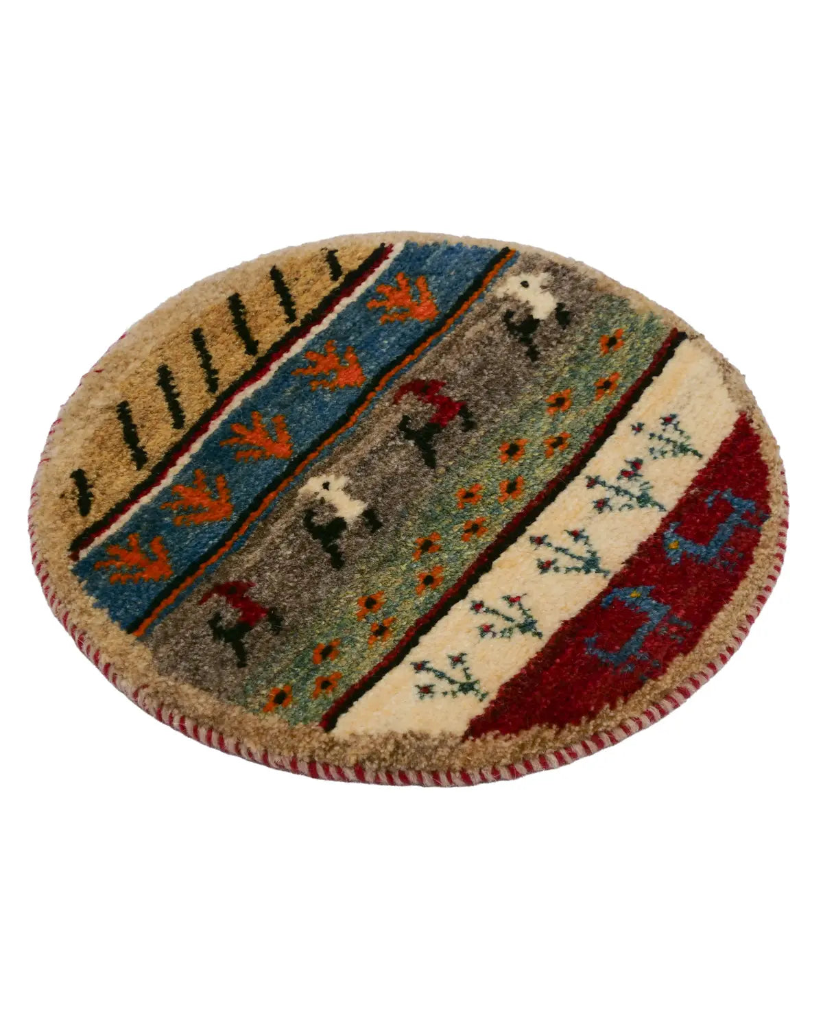 ペルシャギャッベ ウール手織り 花と動物柄