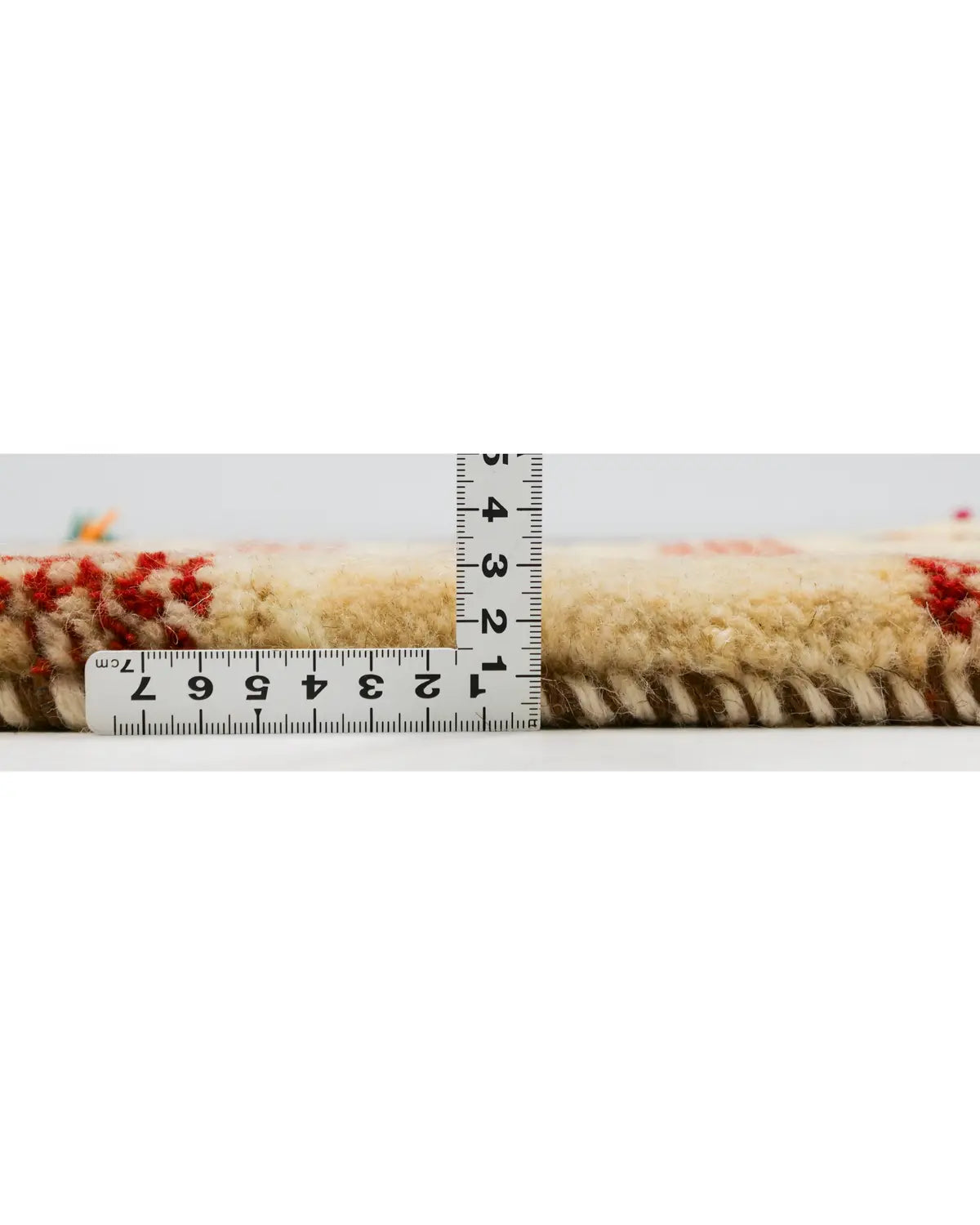 ギャッベ 座布団・パイルの厚みをスケールで計測
