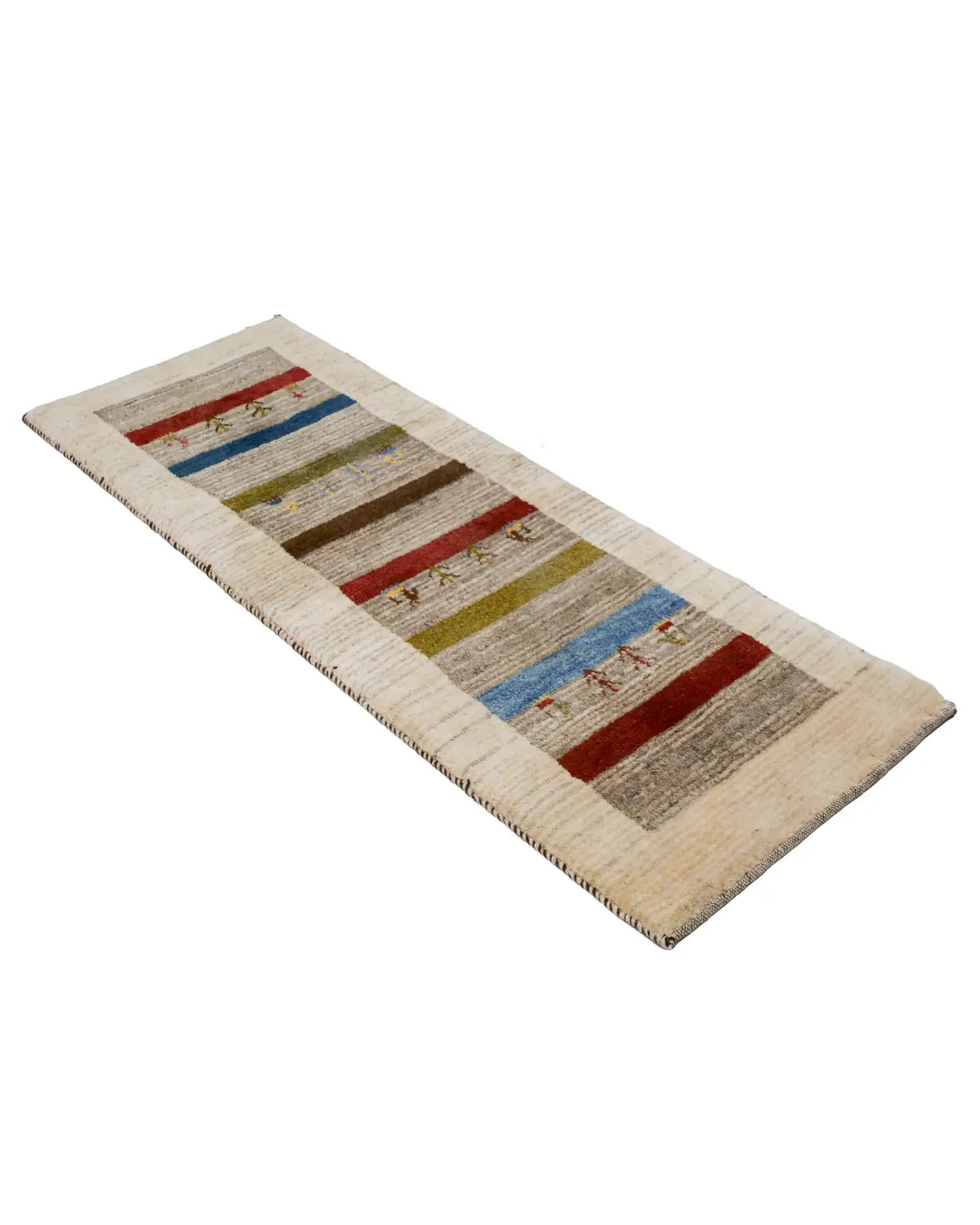 ギャッベ 細長 廊下敷き アイボリー ペルシャ絨毯