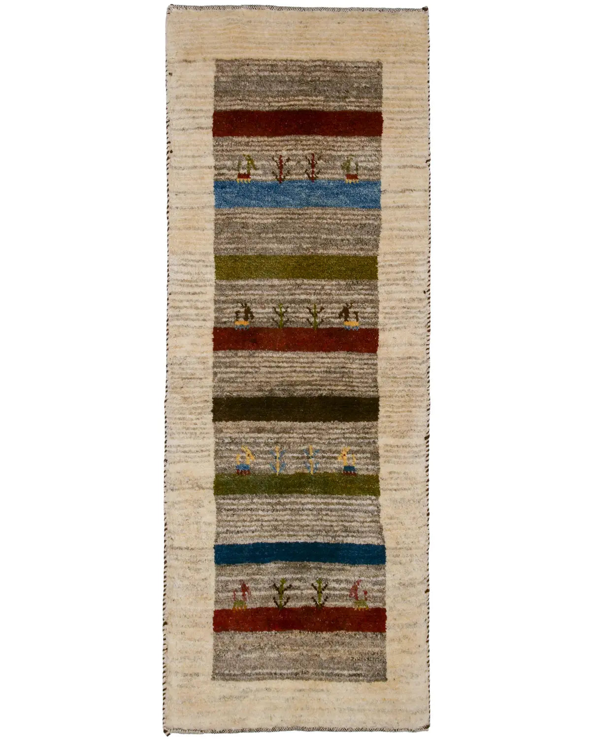 ギャッベ 細長 廊下敷き アイボリー ペルシャ絨毯