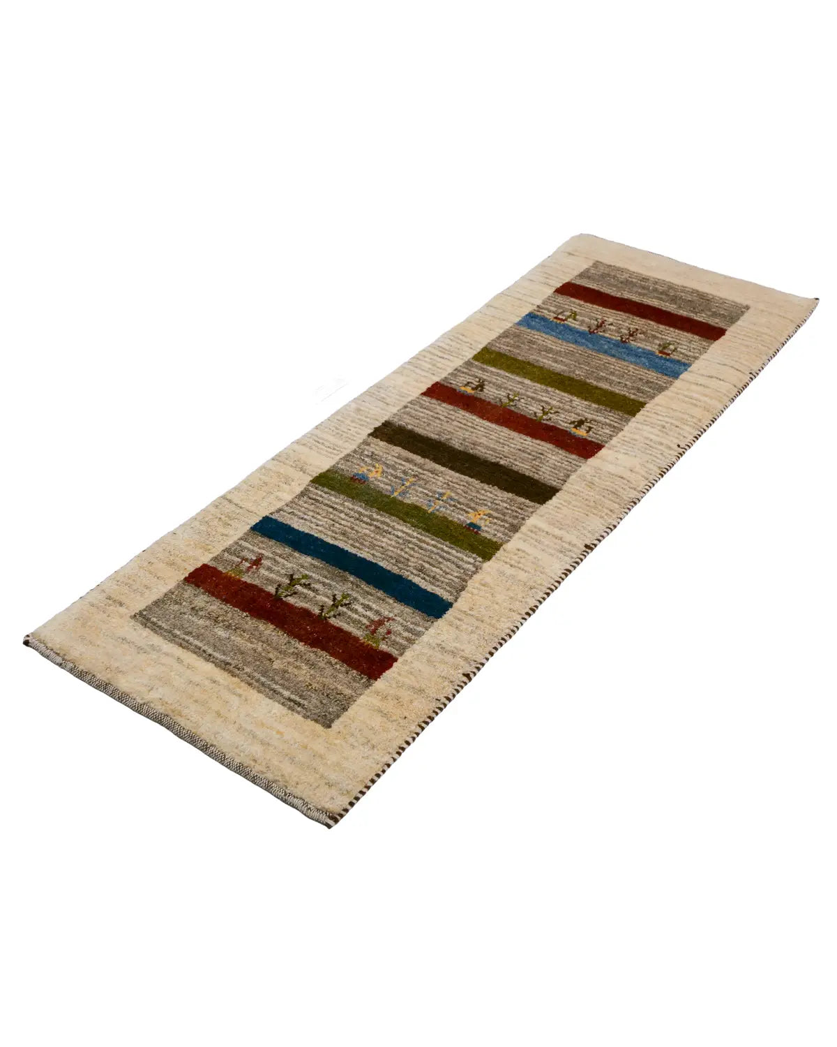 ギャッベ 細長 廊下敷き アイボリー ペルシャ絨毯