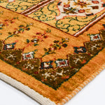 温かみのある黄色のペルシャギャッベ 手織りウールラグ