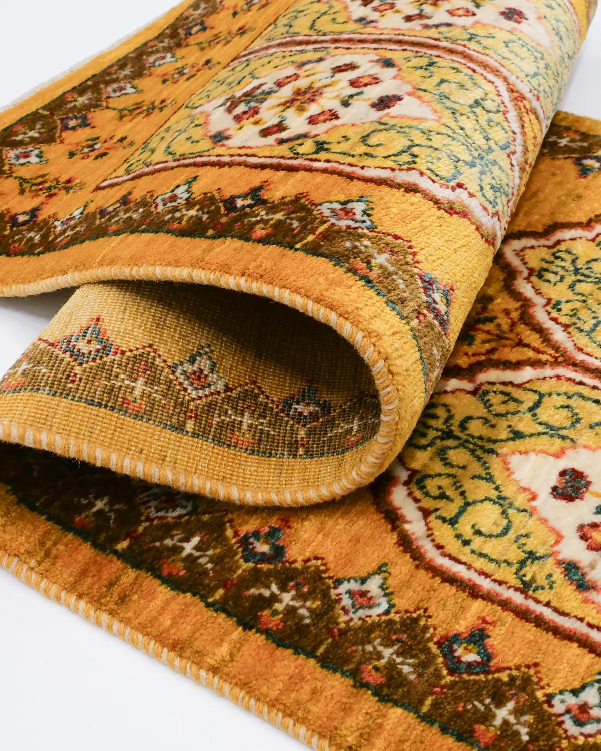 ウール手織り絨毯 ペルシャギャッベ イエロー系 廊下敷き