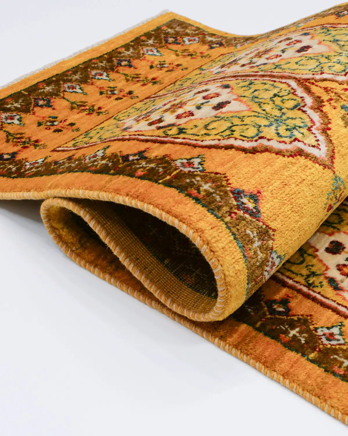 ペルシャギャッベ 手織り ウール 黄色系 廊下用ラグ