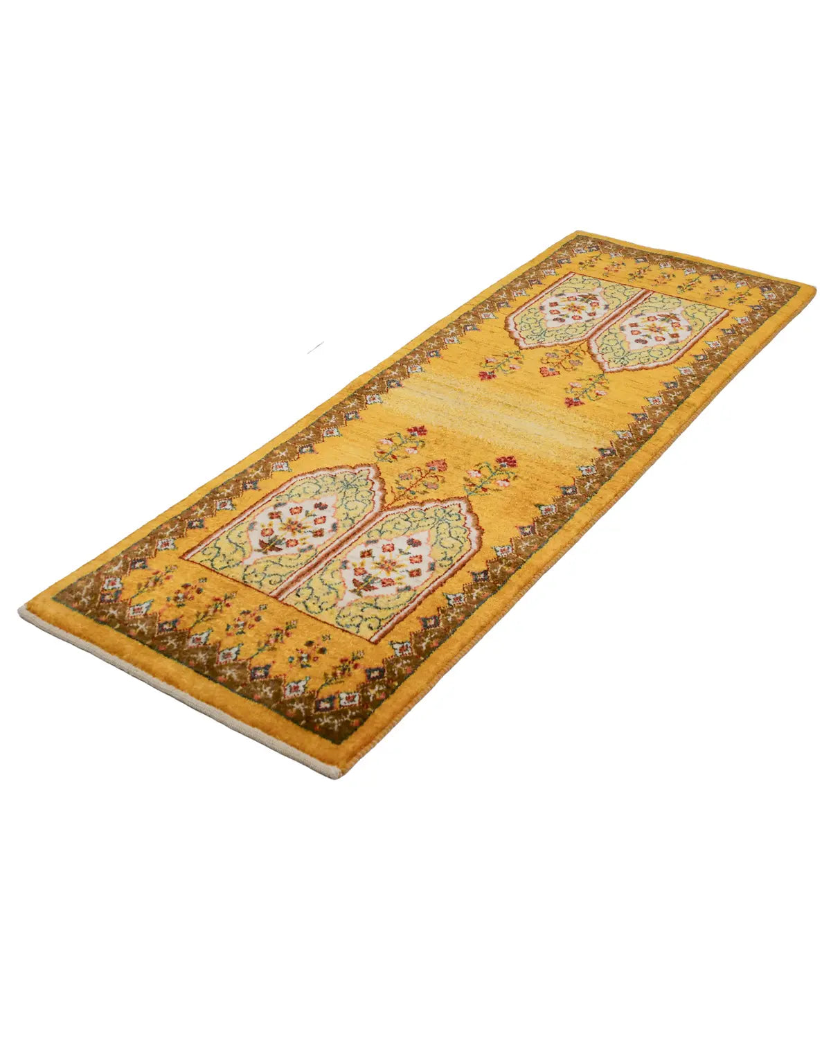 ペルシャギャッベ シーラーズ産 ウール 手織り 黄色ランナーラグ