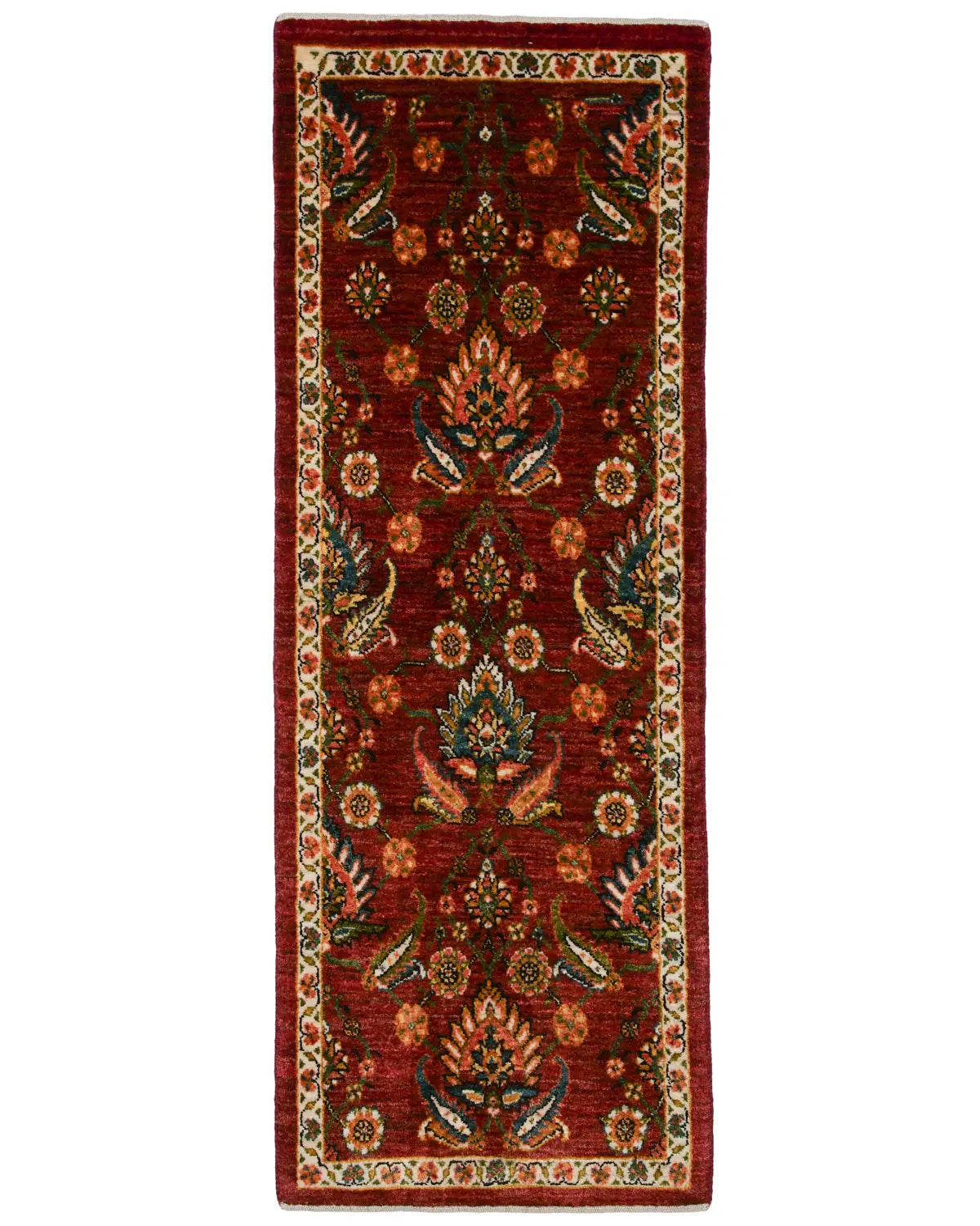 シーラーズ産ウール手織りペルシャ絨毯 ギャッベ 花文様 ランナー