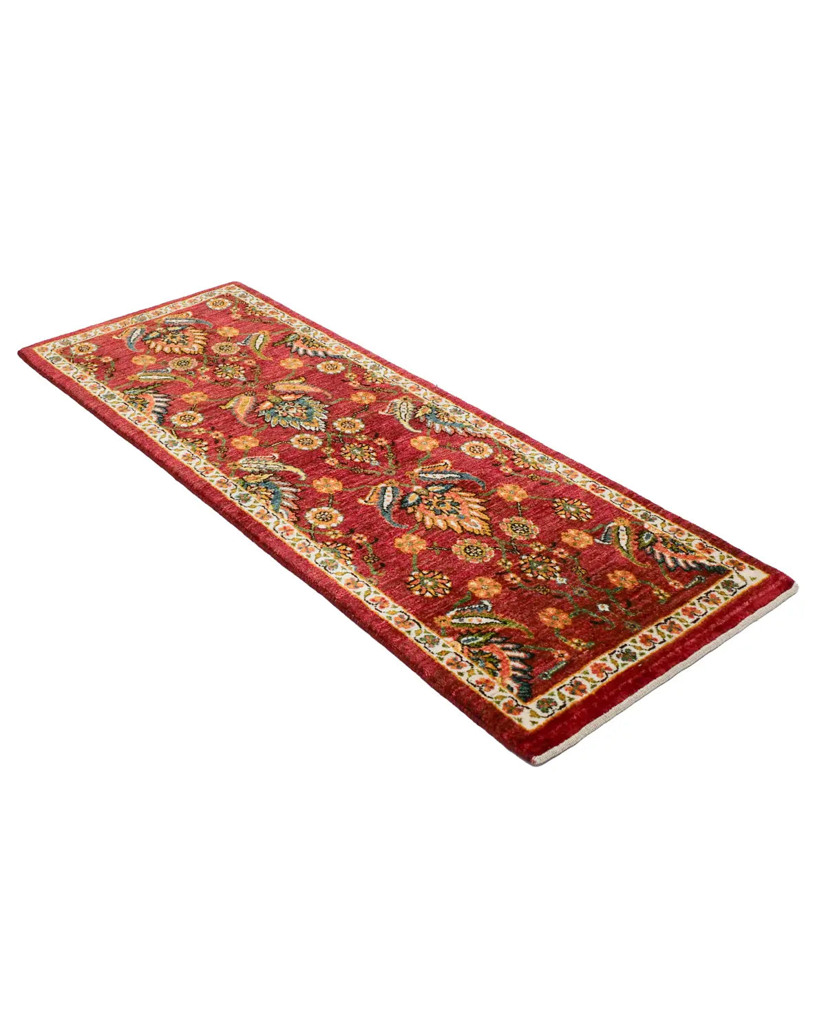 シーラーズ産ウール絨毯 花と葉文様 手織りラグ 廊下用