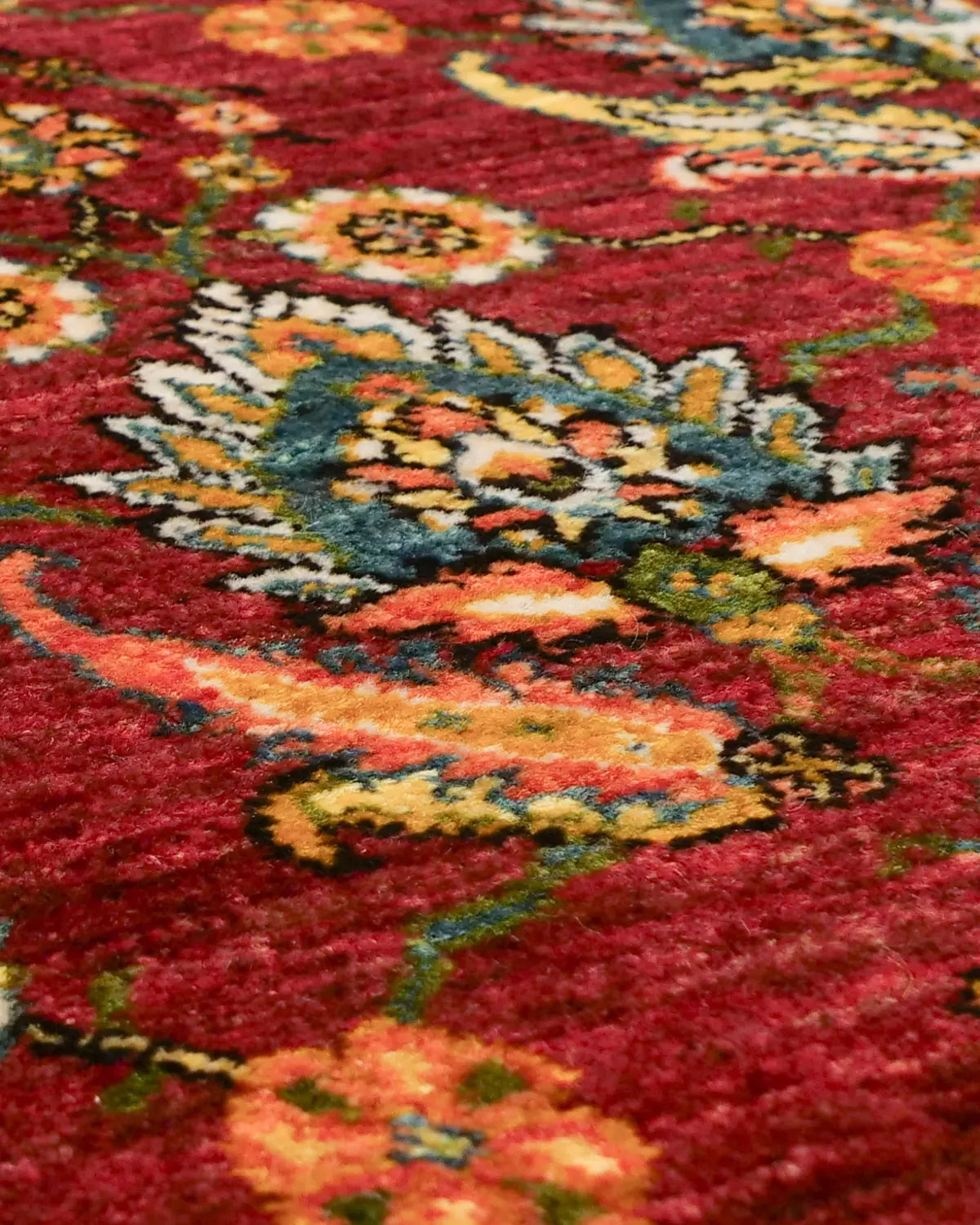 ウール手織り絨毯 ペルシャギャッベ 赤 フローラル文様