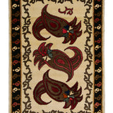 シーラーズ産の手織りギャッベ。ナチュラルウールの生成り色に赤とブラウンのボテ文様が並ぶデザイン