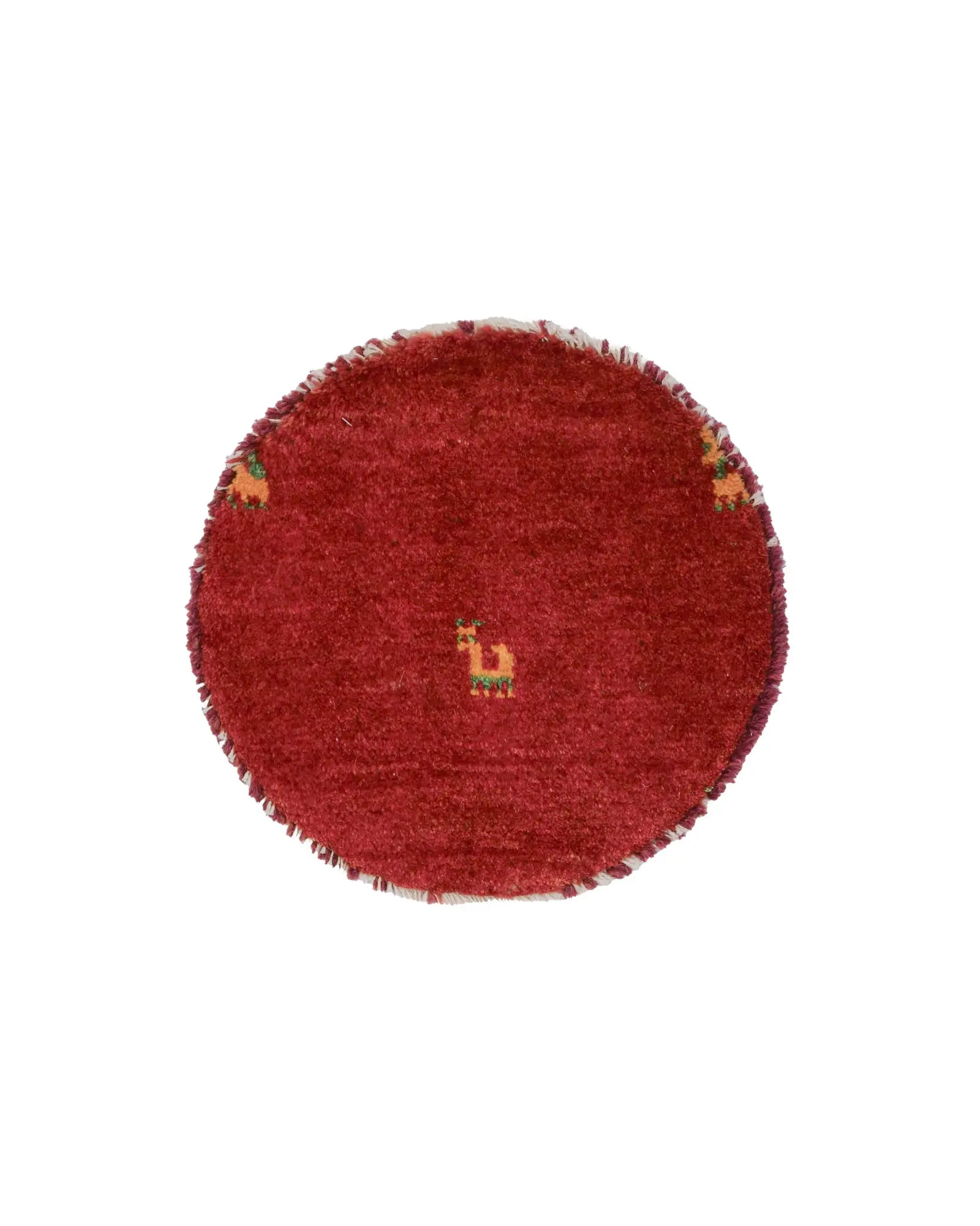 ペルシャ絨毯 ギャッベ 38x38cm 座布団 赤 レッド 円形