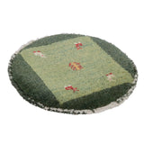 ペルシャ絨毯 ギャッベ 38x38cm 座布団 緑 グリーン 円形