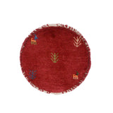 ペルシャ絨毯 ギャッベ 円形 座布団 38x38cm 赤 レッド 手織りラグ