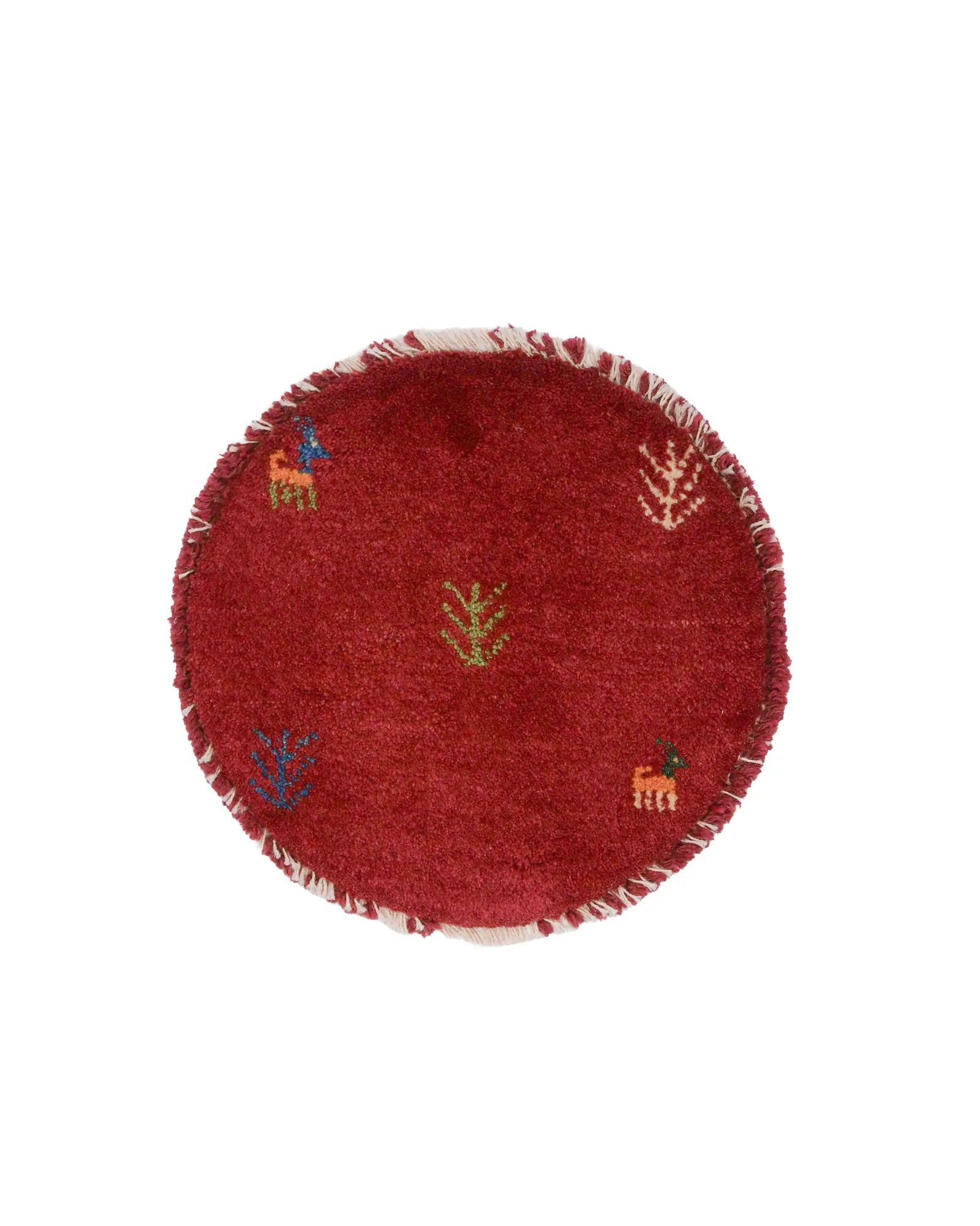 ペルシャ絨毯 ギャッベ 円形 座布団 38x38cm 赤 レッド 手織りラグ