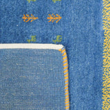 上質ウールを使用した高密度ギャッベ、ブルー基調の手織りラグ