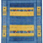 シーラーズ産ギャッベ ファイン、ブルーとイエローが美しい手織りウールラグ