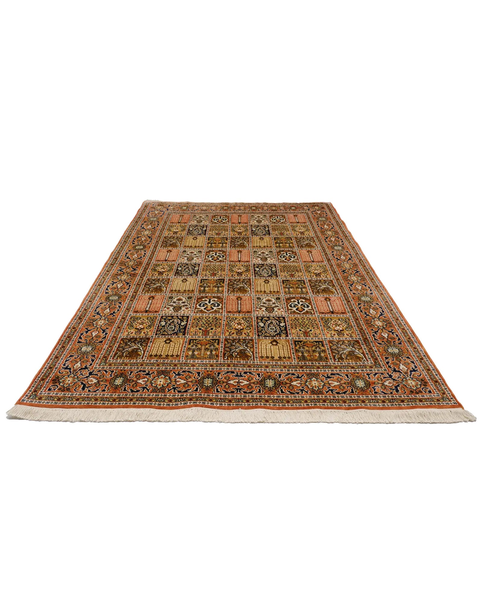 カシミールシルク 155x222cm 手織り絨毯 ヴィンテージ