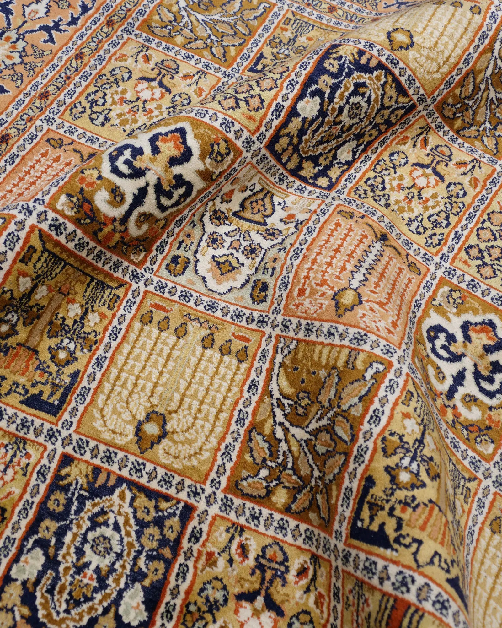 カシミールシルク 155x222cm 手織り絨毯 ヴィンテージ