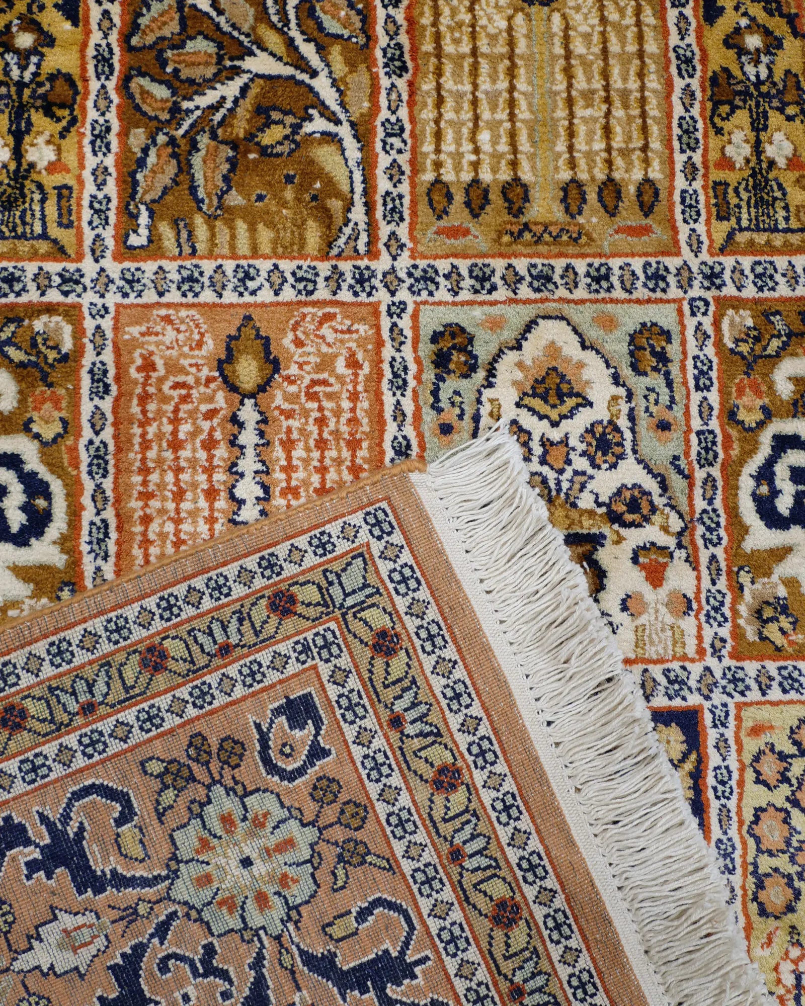 カシミールシルク 155x222cm 手織り絨毯 ヴィンテージ