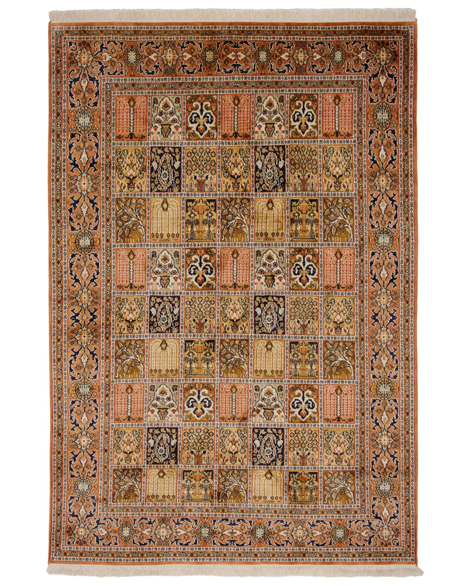 カシミールシルク 155x222cm 手織り絨毯 ヴィンテージ