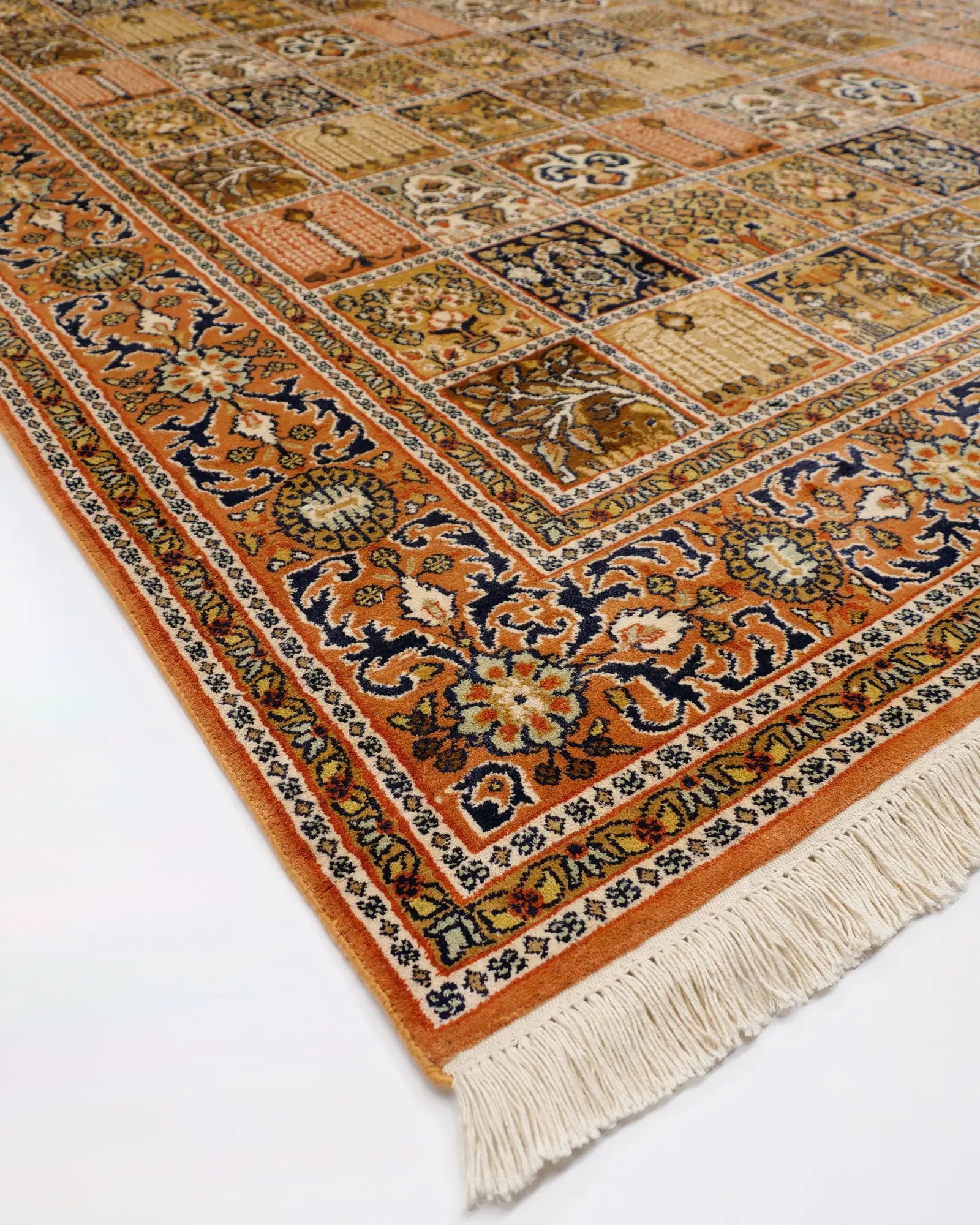 カシミールシルク 155x222cm 手織り絨毯 ヴィンテージ