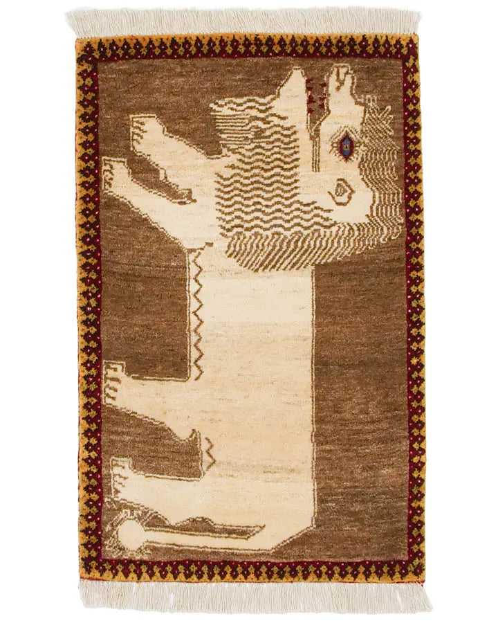 ペルシャ絨毯 ライオンラグ 65x104cm 手織り玄関マット
