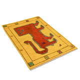 ライオンラグ ギャッベ 60x90cm ペルシャ絨毯 ウール 黄色 オレンジ 手織り 玄関マット