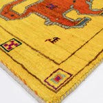ライオンラグ ギャッベ 60x90cm ペルシャ絨毯 ウール 黄色 オレンジ 手織り 玄関マット